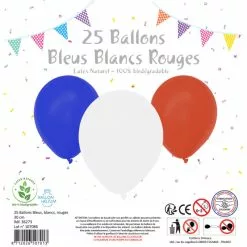25 Ballons Bleu, Blanc, Rouge 12'' (30 Cm)