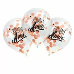 3 Ballons 30 Cm Transparents Bonne Année Confettis Papier De Soie ROSEGOLD