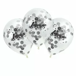 3 Ballons JOYEUX ANNIVERSAIRE Confettis Papier Argent