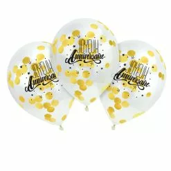 3 Ballons JOYEUX ANNIVERSAIRE Confettis Papier Or