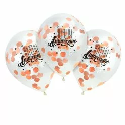 3 Ballons JOYEUX ANNIVERSAIRE Confettis Papier ROSEGOLD
