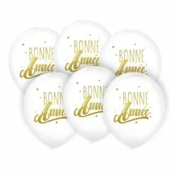 6 Ballons Bonne Année Blanc/or