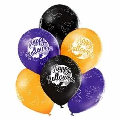 6 Ballons Latex 30 Cm Happy Halloween NOIR ORANGE VIOLET