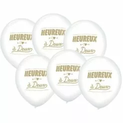 6 Ballons Imprimés Heureux à Deux 12'' 30 Cm