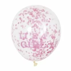 6 Ballons Transparents 30 Cm Avec Conffetis - It's A Girl Rose