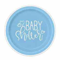 8 Assiettes Bleues 23 Cm - Baby Shower ECOLOGIQUE