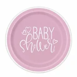 8 Assiettes Roses 23 Cm - Baby Shower ECOLOGIQUE