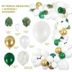 Kit TROPICAL 108 Ballons + 10 Feuilles Et Accessoires