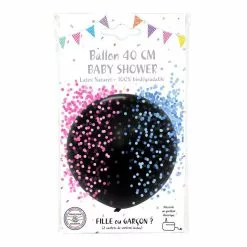 Ballon Noir Latex 40 Cm + 2 Sachets De Confettis Roses Et Bleus