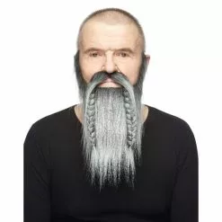 Barbe + Moustache Captain Viking Longue Grise Mèché De Blanc (061)