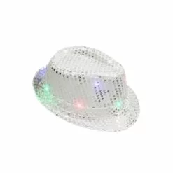 Chapeau SEQUIN ARGENT Clignotant 6 LED 3 PILES LR44 FOURNIES -Halloween Costumes Ventes chapeau sequin argent 6 led 3 piles lr44 fournies 1