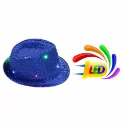 Chapeau SEQUIN BLEU Clignotant 6 LED 3 PILES LR44 FOURNIES -Halloween Costumes Ventes chapeau sequin bleu 6 led 2