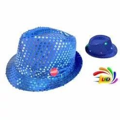 Chapeau SEQUIN BLEU Clignotant 6 LED 3 PILES LR44 FOURNIES