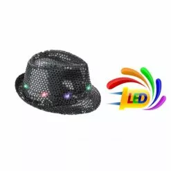 Chapeau SEQUIN NOIR Clignotant 6 LED 3 PILES LR44 FOURNIES -Halloween Costumes Ventes chapeau sequin noir 6 led 3 piles lr44 fournies 2