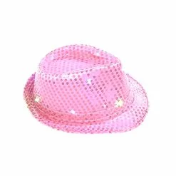 Chapeau SEQUIN ROSE Cligotant 6 LED 3 PILES LR44 FOURNIES -Halloween Costumes Ventes chapeau sequin rose 6 led 1