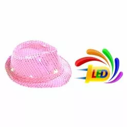 Chapeau SEQUIN ROSE Cligotant 6 LED 3 PILES LR44 FOURNIES -Halloween Costumes Ventes chapeau sequin rose 6 led 2