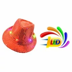 Chapeau SEQUIN ROUGE Clignotant 6 LED 3 PILES LR44 FOURNIES -Halloween Costumes Ventes chapeau sequin rouge 6 led 2