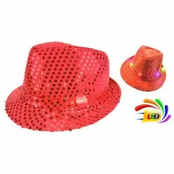 Chapeau SEQUIN ROUGE Clignotant 6 LED 3 PILES LR44 FOURNIES