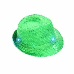 Chapeau SEQUIN VERT Clignotant 6 LED 3 PILES LR44 FOURNIES -Halloween Costumes Ventes chapeau sequin vert 6 led 1