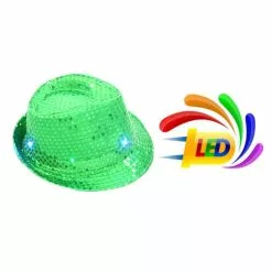 Chapeau SEQUIN VERT Clignotant 6 LED 3 PILES LR44 FOURNIES -Halloween Costumes Ventes chapeau sequin vert 6 led 2
