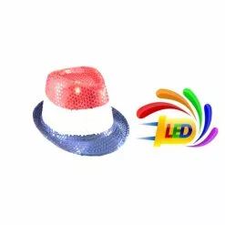 Chapeau Sequins LED Bleu Blanc Rouge Clignotant 3 PILES LR44 FOURNIES -Halloween Costumes Ventes chapeau sequins led bleu blanc rouge 2