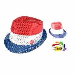 Chapeau Sequins LED Bleu Blanc Rouge Clignotant 3 PILES LR44 FOURNIES