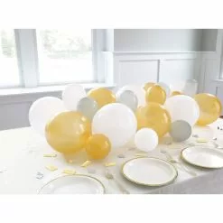 Centre De Table En Guirlande De Ballons Argent,blanc Et Or Avec Confettis