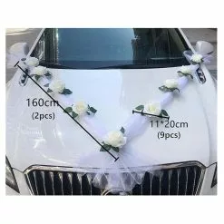 Décoration Voiture 9 Roses Blanches + Tulle -Halloween Costumes Ventes decoration voiture 9 roses blanches tulle 1
