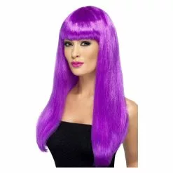 Perruque Bimbo Délicieuse, Violet, Cheveux Longs, Lisses Avec Frange