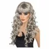 Perruque De Sirène, Argent, Cheveux Longs, Bouclés Avec Frange