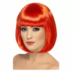 Perruque Partyrama, 12 Pouces, Rouge, Bob Court Avec Frange