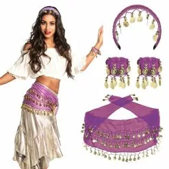 Set Belly Dance Pourpre (bandeau, Bracel Ets Et Ceinture)