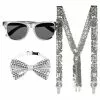 Set D'accessoires Argent Lunettes Party . Noeud Papillon Et Bretelles