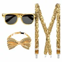 Set D'accessoires Or (lunettes Party. Noeud Papillon Et Bretelles)